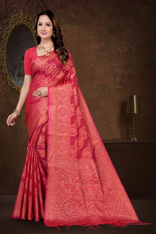 Sheer Organza Saree with Woven Geometric Zari Pattern