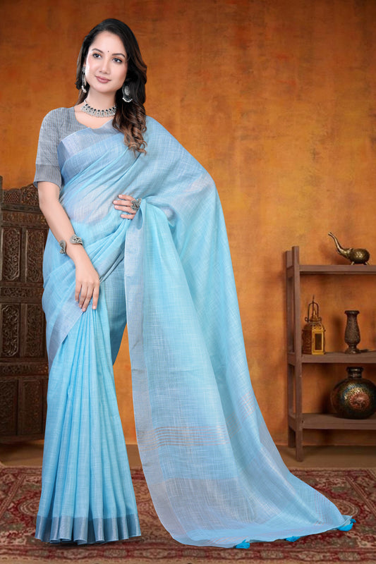 South Cotton Saree with Striped Pallu & Tassels