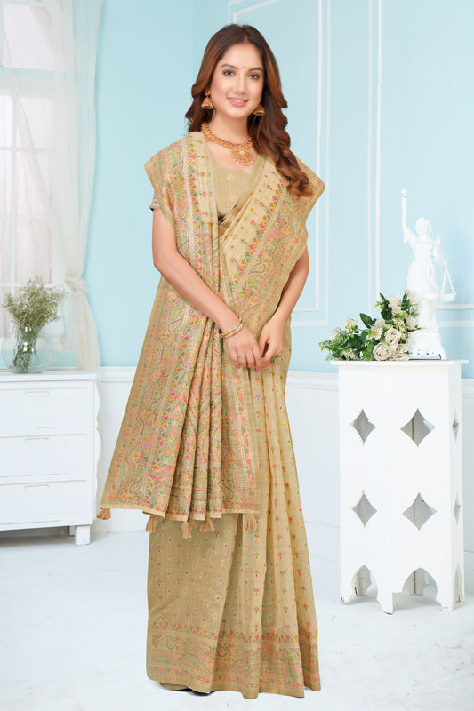 Woven Cotton Saree with Pashmina-Inspired Paisley Woven Pattern