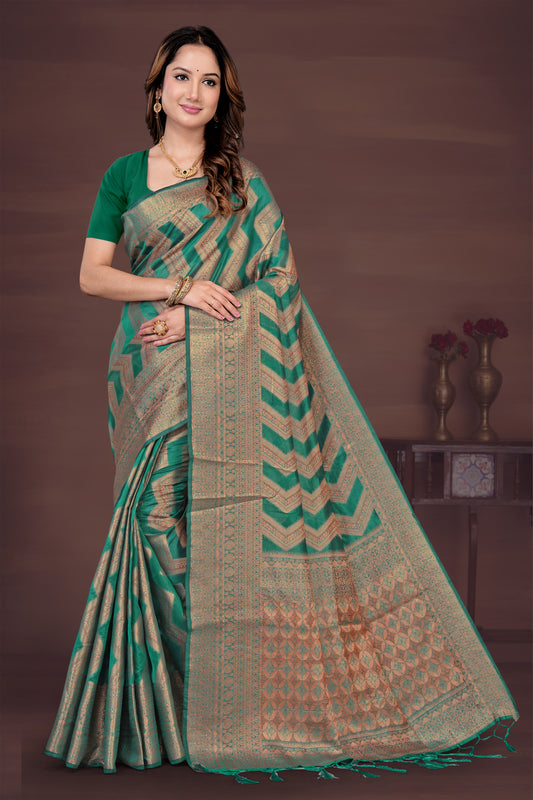 Ready-to-Wear Sheer Organza Saree with Geometric Zari Weave