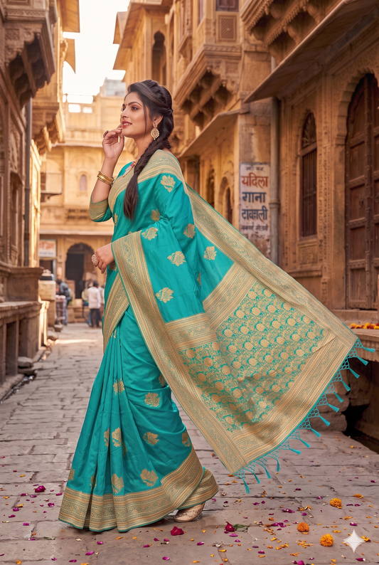 Premium Ready-to-Wear Banarasi Silk Saree with Rich Zari Weaving & Designer Pallu