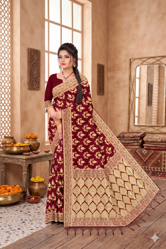 Premium Banarasi Soft Silk Saree with Rich Zari Weaving & Traditional Designer Pallu