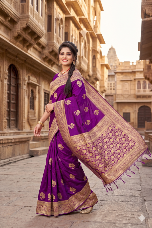 Premium Ready-to-Wear Banarasi Silk Saree with Rich Zari Weaving & Designer Pallu