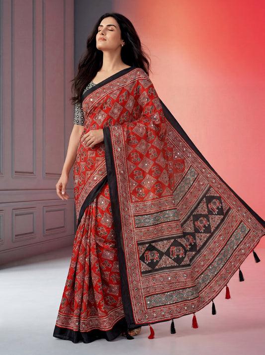 Crafted Heritage Ajrak Modal Silk Saree