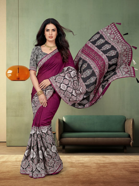 Artisan Crafted Ajrak Gajji Silk Saree