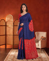 Navy Blue Modal Silk Bandhani Print Saree with Mirror Work