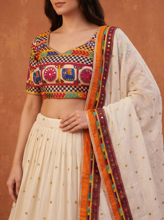 Muslin Cotton Chaniya Choli with Mirror Work