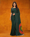 Dark Green Modal Silk Bandhani Saree with Mirror Work