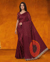 Maroon Modal Silk Bandhani Saree with Mirror Work