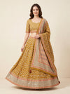 Mustard Yellow Muslin Cotton Chaniya Choli with Mirror Work