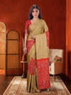 Beige Modal Silk Bandhani Print Saree with Mirror Work