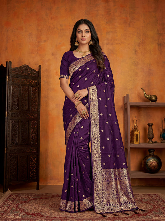 Ready to Wear Banarasi Jacquard Woven Saree with Rich Zari Border & Designer Pallu