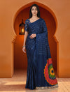 Navy Blue Modal Silk Bandhani Saree with Mirror Work