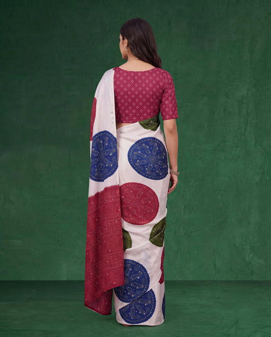 Rani Pink Modal Silk Bandhani Saree with Mirror Work