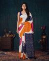 Navy Blue Modal Silk Bandhani Saree with Mirror Work
