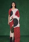 Maroon Modal Silk Bandhani Saree with Mirror Work