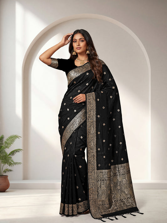 Ready to Wear Banarasi Jacquard Woven Saree with Rich Zari Border & Designer Pallu