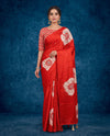 Red Modal Silk Floral Print Saree with Mirror Work