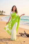 Green Cotton Saree with White Butterfly Print