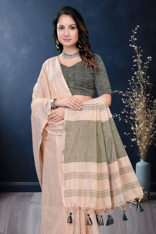 South Cotton Saree with Handwoven Texture Minimal Border