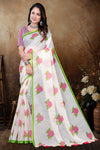 White South Cotton Saree with Floral Print