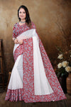 White South Cotton Saree with Floral Printed Border