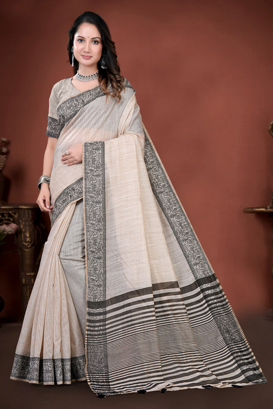 South Cotton Saree with Woven Traditional Border