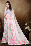 Cream Mul Cotton Printed Saree with Elegant Floral Print