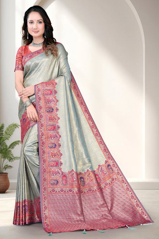 Tissue Silk Saree with Traditional Woven Border and Rich Pallu