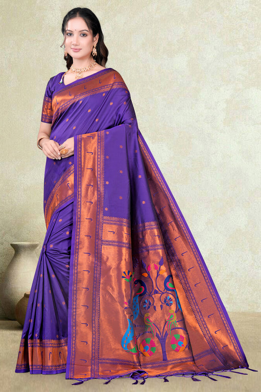 Paithani Silk Saree with Peacock Floral Pallu