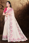White South Cotton Saree with Floral Print Border