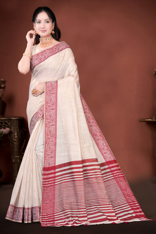 South Cotton Saree with Woven Traditional Border