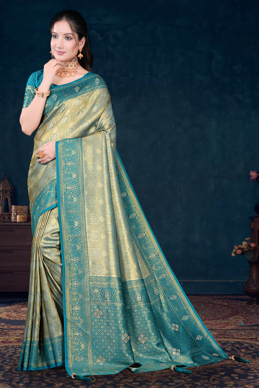 Tissue Silk Saree with Diamond Work Rich Zari Border & Pallu