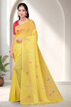 Fluorescent Yellow Mul Cotton Printed Saree with Elegant Floral