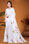 White Mul Cotton Printed Saree with Elegant Floral Print