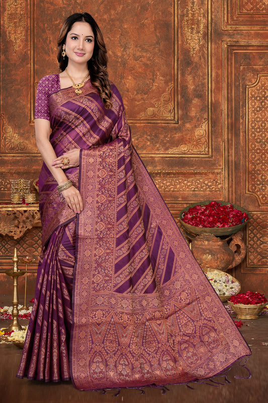 Vedresa Diagonal Zari Woven Organza Saree