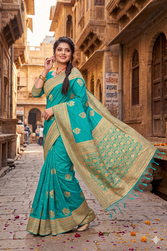 Premium Ready-to-Wear Banarasi Silk Saree with Rich Zari Weaving & Designer Pallu