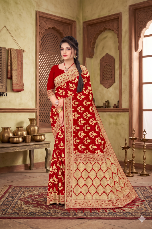 Premium Banarasi Soft Silk Saree with Rich Zari Weaving & Traditional Designer Pallu