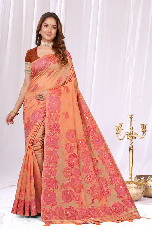 Cotton Woven Saree with Floral Jacquard Motif