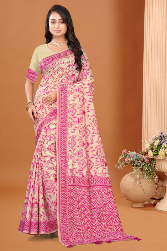 Warli Tribal Cotton Woven Saree with Heritage Motif