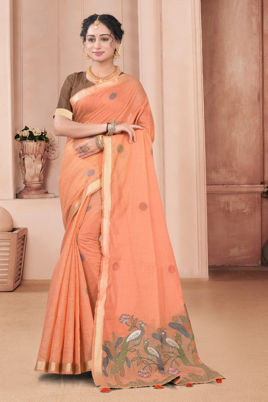 Pichwai Cotton Woven Saree with Zari Border