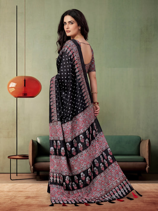 Crimson Ajrak Modal Silk Saree