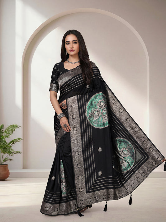 Midnight Grace Muslin Saree