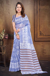 Blue Cotton Saree with Batik Print