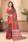 Multi-Colour Cotton Saree with Bandhani and Ajrakh Fusion Print