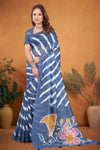 Blue Cotton Saree with Lehariya Print and Signature Floral Pallu
