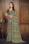 Olive Green Cotton Doriya Patola Print with Gold Zari Border