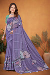 Lavender Cotton Saree with Floral Print