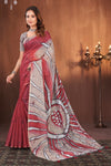 Cotton Saree with Sunburst Crackle Print and Gold Zari Border