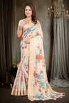 Kanjivaram Silk Saree with Multi-Colour Floral Print and Zari Border